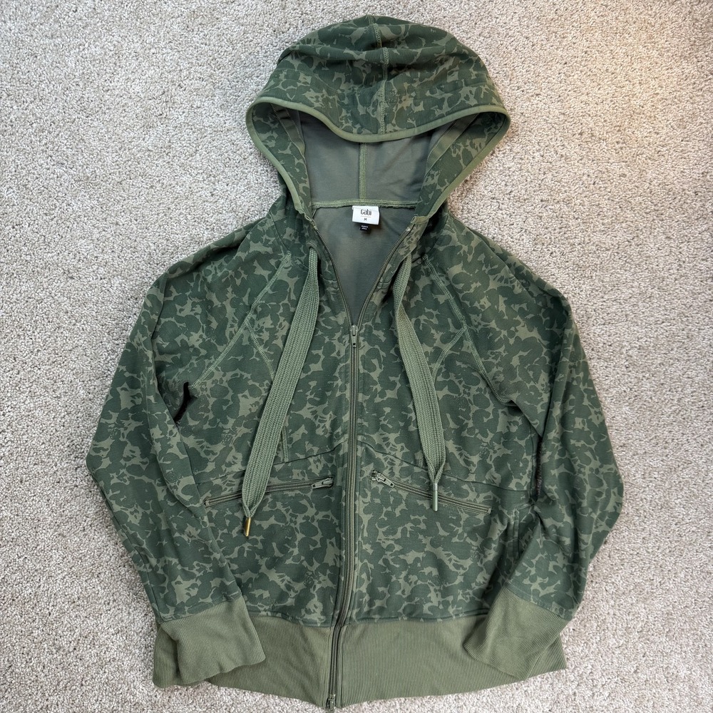 CAbi Hoodie Womens Medium Green Camo Full Zip Stretch Sweatshirt Jacket